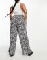 Simply Be shirred waist wide leg trousers in black zebra print