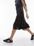 Topshop double ruffle knee length skirt in red and black floral