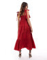 & Other Stories midaxi dress with tiered hem and tied shoulder straps in red