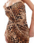 Jaded Rose mesh knot front midi dress in leopard