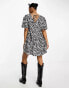 New Look puff sleeve tie back mini smock dress in zebra print