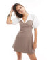 ASOS DESIGN 2 in 1 bengaline bandeau mini dress with contrast undershirt in camel