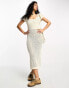 Object open crochet midi dress with cap sleeves in cream