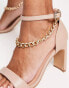 Simply Be Extra Wide Fit square toe heeled sandals with chain strap detail in stone