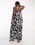 ASOS DESIGN tie strap detail trapeze maxi slip dress in mono brush stroke print