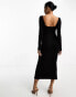 ASOS DESIGN square neck softline long sleeve midi dress in black