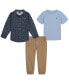 Baby Boys T-shirt, Long Sleeves Printed Poplin Shirt and Twill Joggers, 3 Piece Set