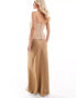 ASOS DESIGN Petite satin bias tie waist maxi skirt in taupe