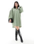 ASOS DESIGN Curve boyfriend shirt mini dress with blouson sleeve in olive