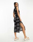 JDY Petite exclusive keyhole side midi dress in black & white floral