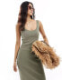 & Other Stories knitted sleeveless midi column dress in khaki green