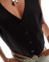 Mango v-neck cropped waistcoat in black