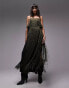 Topshop metallic fringe maxi dress in gold and black