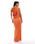 ASOS DESIGN plisse high neck sleeveless midi dress with drape sash detail in orange