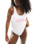 Pieces bride to be 'Bride Squad' low back swimsuit in white and pink