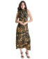 Women's Sleeveless Printed Tie-Neck Midi Dress