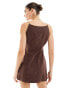 SNDYS linen square neck button down cami mini dress in chocolate