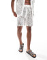 Sixth June co-ord printed linen shorts in white