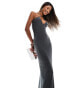 Fashionkilla slinky double layered cami wrap bust maxi dress in slate grey