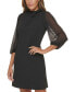 Puff-Sleeve Tie-Neck Sheath Dress