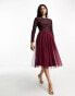 Maya Bridesmaid long sleeve midi tulle dress with tonal delicate sequin in wine