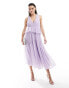 ASOS DESIGN plunge pleated tiered midi dress in dusky lilac