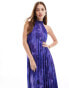 Mango high neck floral print pleated maxi dress in purple