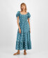 Women's Cotton Scoop-Neck Puff-Sleeve Maxi Dress, Created for Macy's