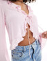 YAS frill detail tie front blouse in powder pink - LPINK