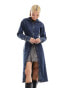 COLLUSION denim maxi washed trench in blue