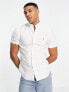 Polo Ralph Lauren icon logo slim fit short sleeve oxford shirt in white