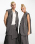 COLLUSION Unisex longline waistcoat in dark grey pinstripe co-ord