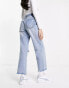 Stradivarius straight cropped jean with rips in medium blue