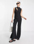 Topshop slash neck wide leg jumpsuit in black