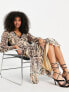 ASOS DESIGN dobby button through long sleeve lace trim midi tea dress in animal print