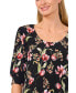 Women's Floral Crew Neck Knit Puff Sleeve Top