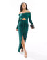 ASOS DESIGN Petite plisse bardot twist front maxi dress in bottle green