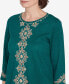 Petite Emerald Isle Center Medallion Embroidered Three Quarter Sleeve Top