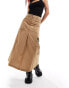 COLLUSION rip stop maxi skirt with contrast stitch and embroidery emblem in camel