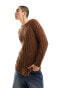 COLLUSION knitted laddered crewneck jumper in brown