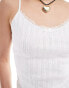 Monki strappy pointelle vest top with lace trim in white