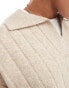 ASOS DESIGN – Gerippter Oversize-Strickpullover in meliertem Steinbeige mit eingekerbtem Ausschnitt