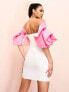 ASOS LUXE corsage sleeve belted mini dress in white & pink