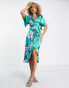 Liquorish satin wrap front midaxi dress in sage floral print