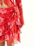 Something New X Chloe Frater mesh frill detail mini skirt co-ord in red washed floral