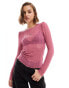 JDY long sleeve textured top in pink