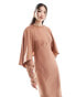 ASOS DESIGN satin batwing overlay detail bias maxi dress in mocha