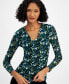 Women's Printed-Mesh Long-Sleeve V-Neck Top, Created for Macy's