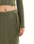 Reclaimed Vintage ribbed knitted midi skirt with tie detail in khaki co-ord