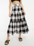 ASOS DESIGN Petite tiered midi skirt in mono gingham